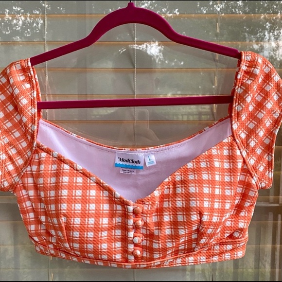 NWOT ModCloth sissone gingham Orange bikini set - Picture 5 of 10